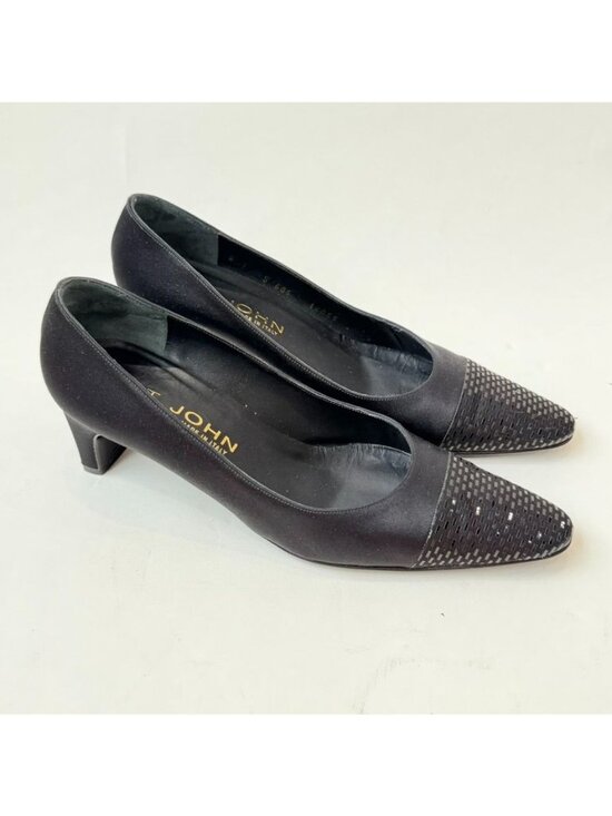 St. John Shoes - St. John Nicolette Pointed Toe Pumps Black Satin Women's 7B Made in Italy